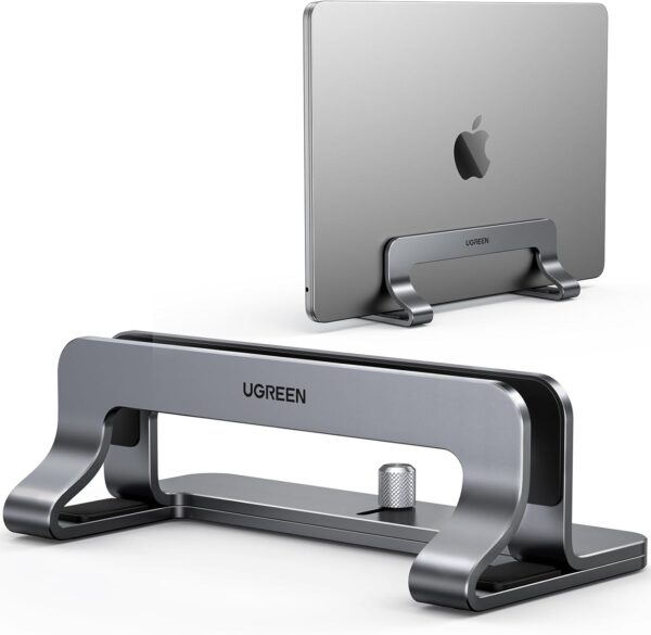 UGREEN Aluminum Vertical Laptop Stand, Double Desktop Stand Holder with Adjustable Dock Space-Saving Anti Slide Silicone Grips for All Tablet/iPad MacBook/Surface/Samsung/HP/Dell/Chrome Book Silver