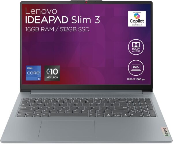 Lenovo IdeaPad Slim 3 15IRH8 Laptop | 15.6" FHD Intel Core i7-13620H 16GB RAM 512GB SSD | Camera FHD 1080p | Windows 11/Arctic Grey(UPGRADE)