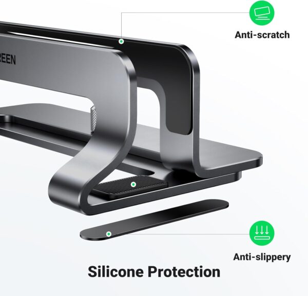 UGREEN Aluminum Vertical Laptop Stand, Double Desktop Stand Holder with Adjustable Dock Space-Saving Anti Slide Silicone Grips for All Tablet/iPad MacBook/Surface/Samsung/HP/Dell/Chrome Book Silver - Image 4